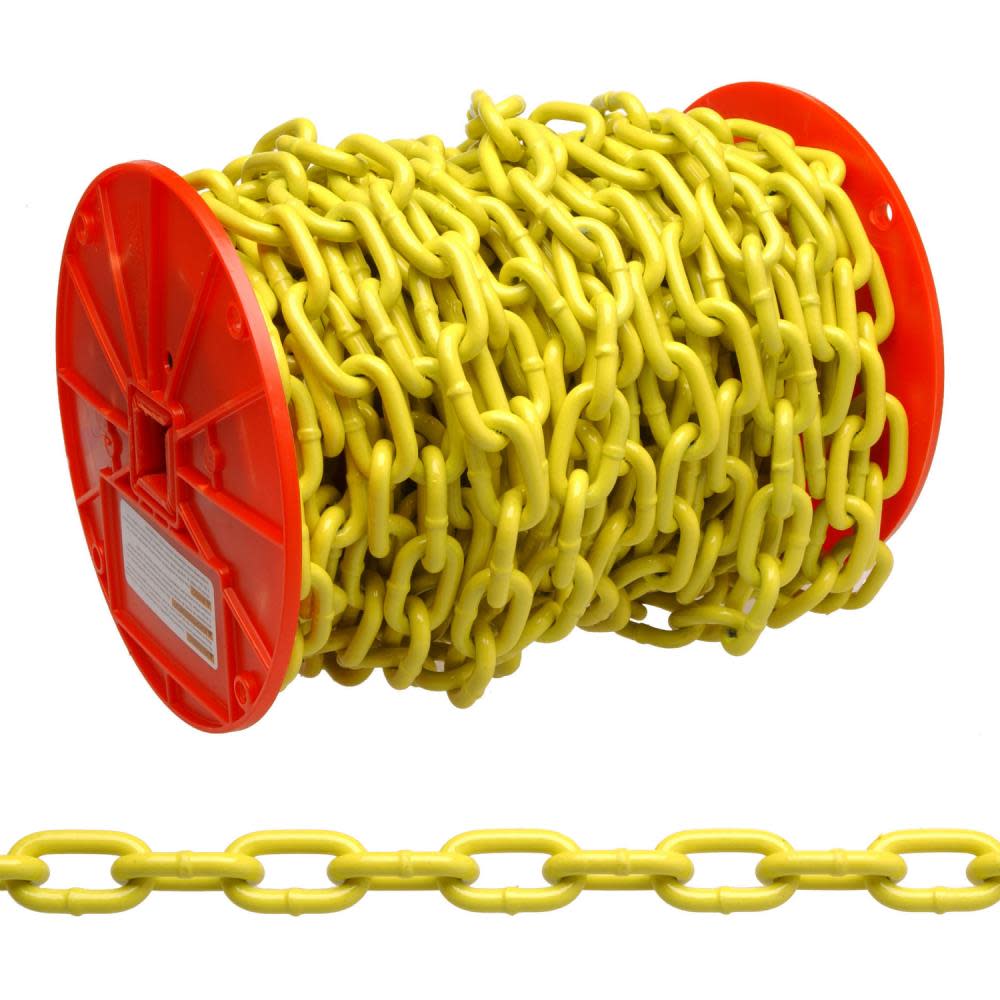Campbell 1/4″ Grade 30 Proof Coil Chain Yellow Polycoat 60′ Per Reel - Ascmtools