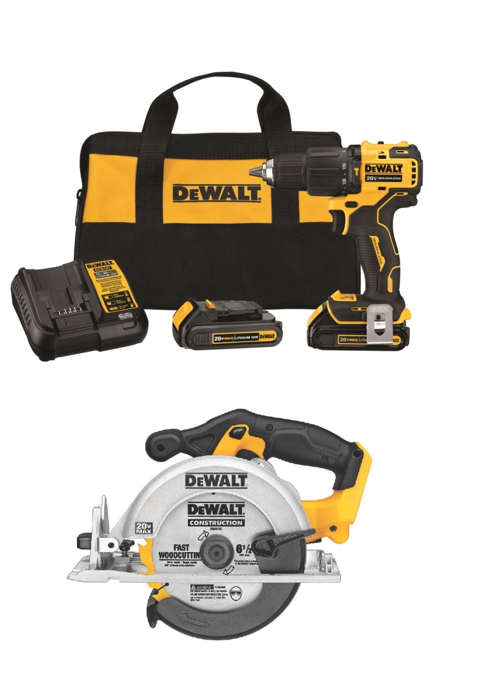 DEWALT ATOMIC 20V MAX 1/2″ Hammer Drill/Driver & 6 1/2″ Circular Saw Kit Bundle - Ascmtools