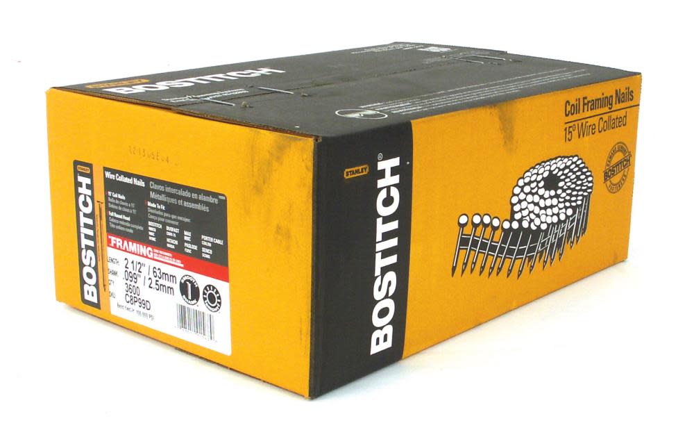 Bostitch 2 1/2 In. x .099 Smooth Shank15 Coil Framing Nail - Ascmtools