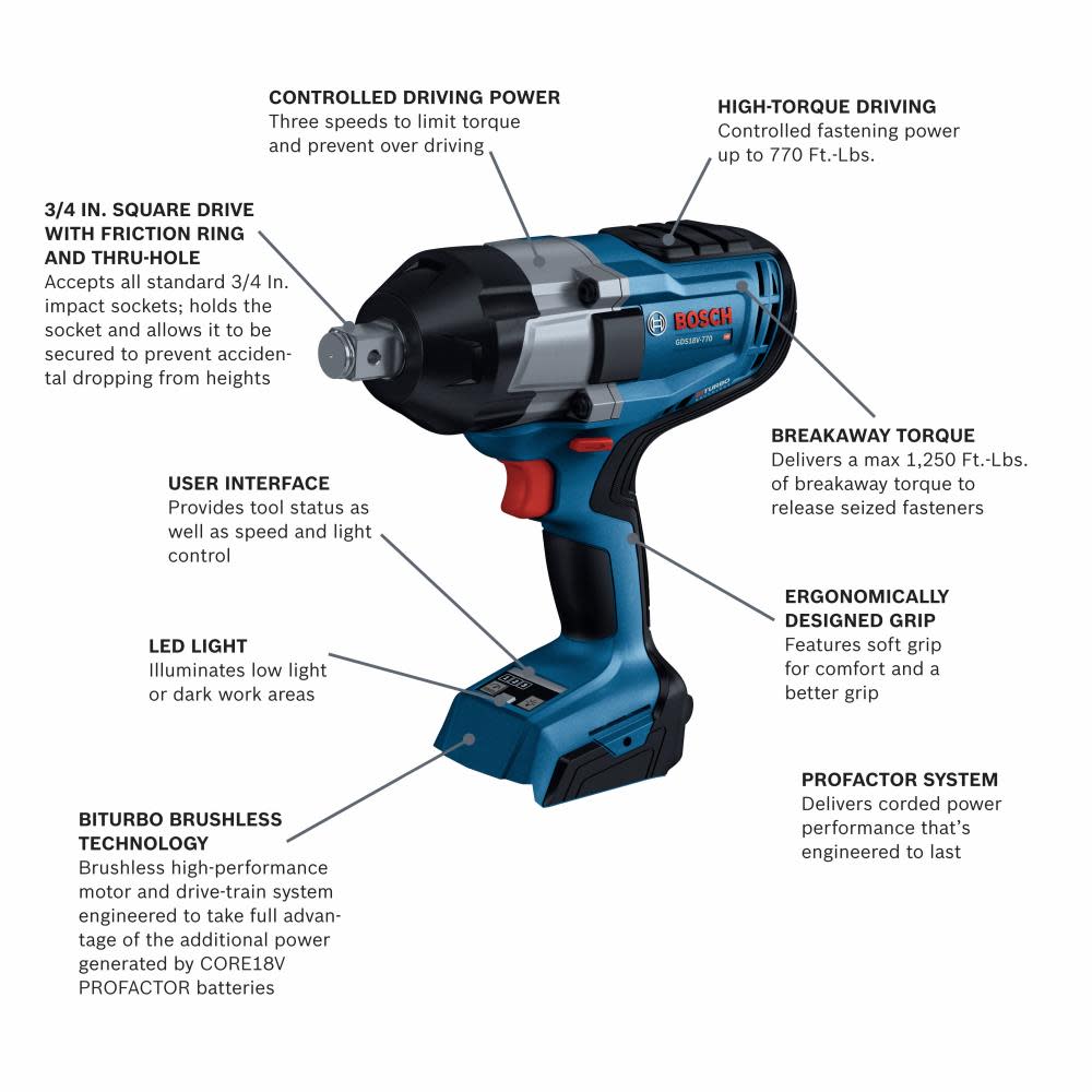 Bosch PROFACTOR 18V Impact Wrench 3/4″ Bare Tool - Ascmtools