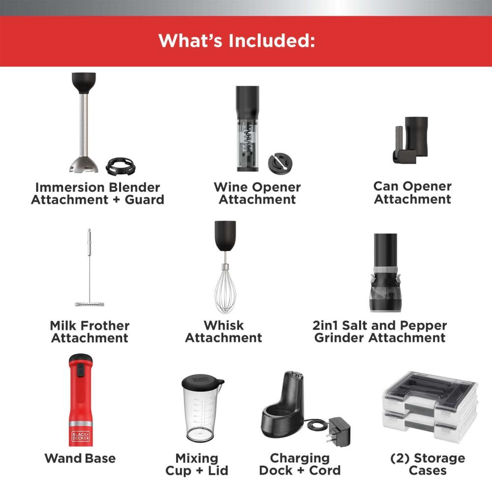 Black and Decker kitchen wand Cordless 6 in 1 Kitchen Multi Tool Red - Ascmtools