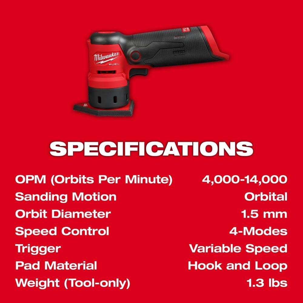 Milwaukee M12 FUEL Orbital Detail Sander Bare Tool - Ascmtools