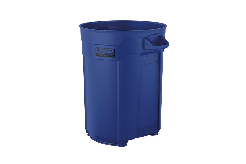 Suncast Plastic Utility Trash Can – 55 Gallon Blue - Ascmtools
