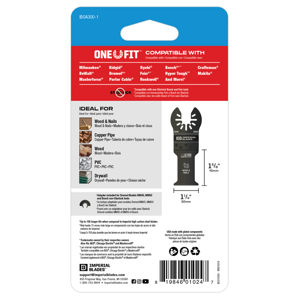 Imperial Blades One Fit 1 1/4″ Standard Wood & Nails Blade 1pc - Ascmtools