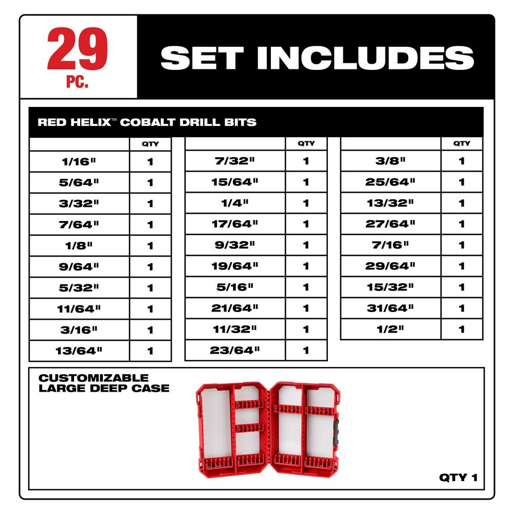 Milwaukee RED HELIX Cobalt Drill Bit Set  29PC - Ascmtools