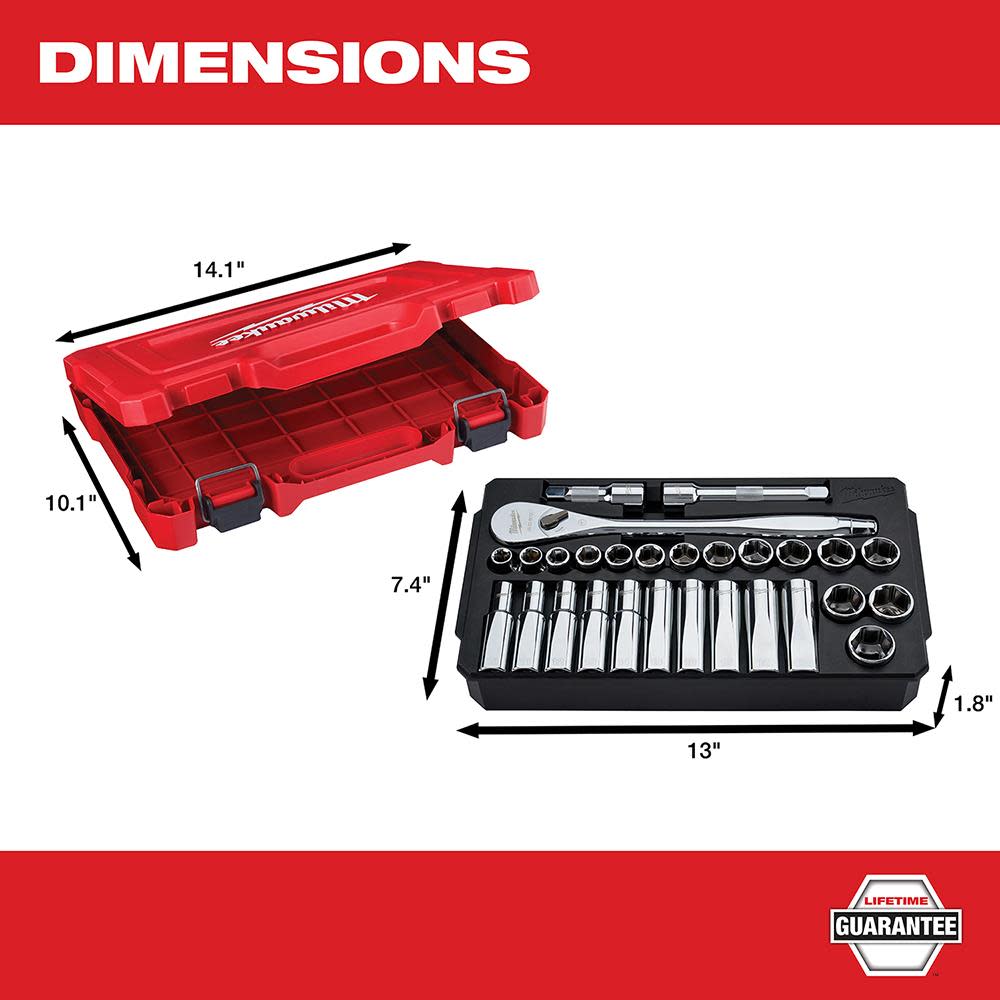 Milwaukee 28 pc. 1/2 in. Socket Wrench Set (Metric) - Ascmtools