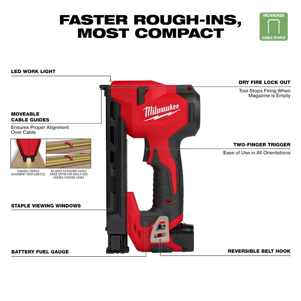 Milwaukee M12 Cable Stapler Kit - Ascmtools
