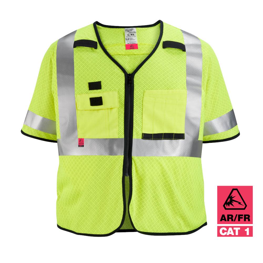 Milwaukee High Vis Safety Vest Yellow Class 3 Mesh AR/FR Cat 1 S/M - Ascmtools