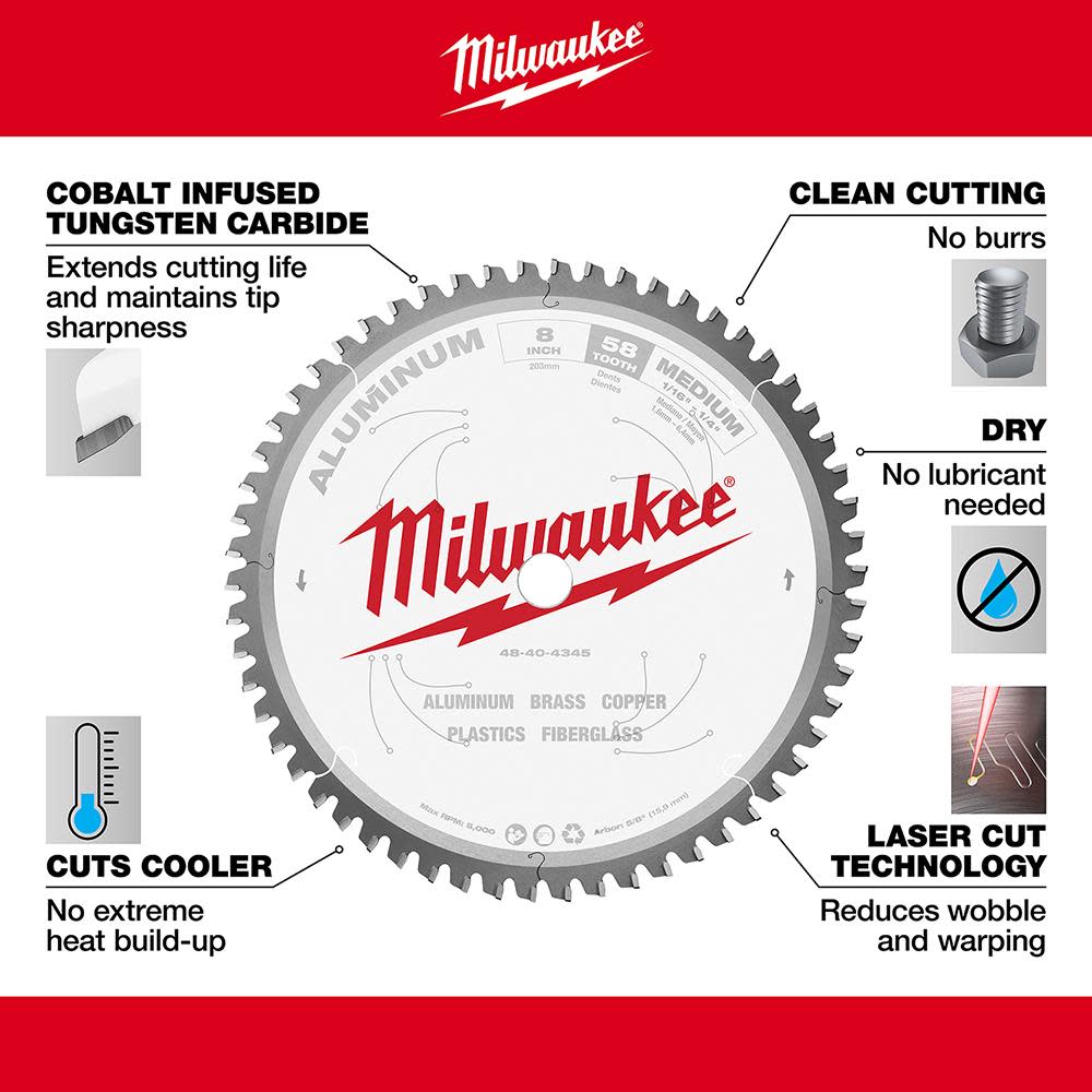 Milwaukee 8 in. Aluminum Cutting Circular Saw Blade - Ascmtools