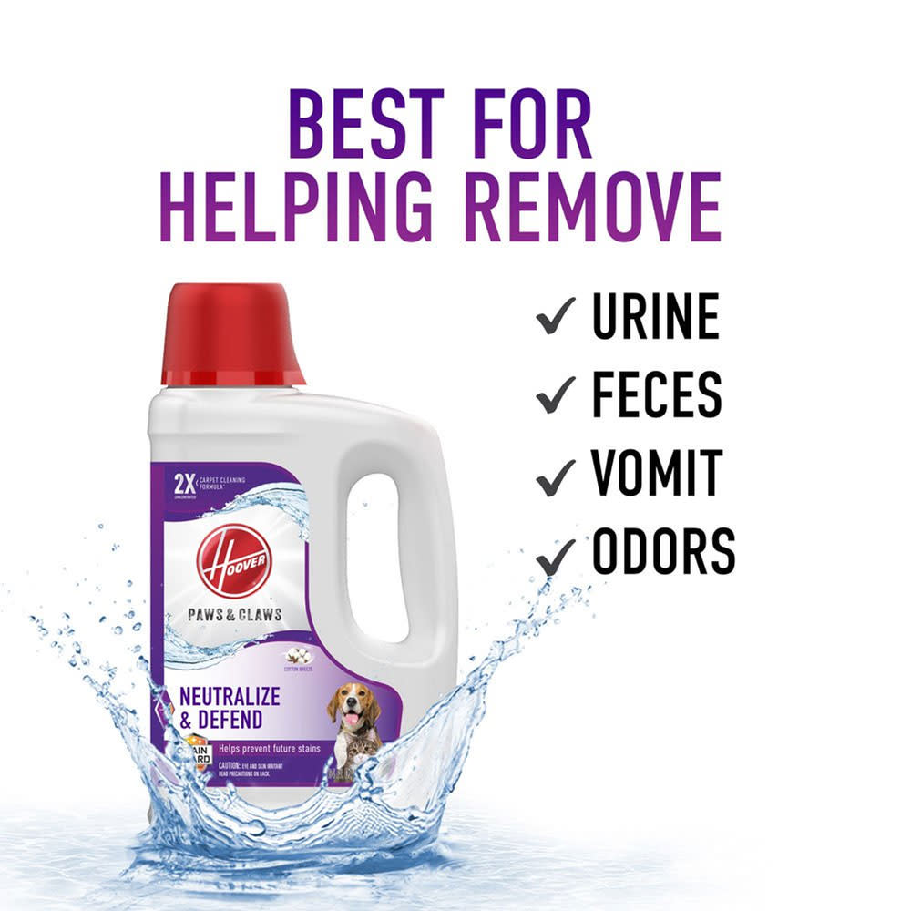 Hoover Residential Vacuum Paws & Claws Carpet Cleaner Solution Deep Cleaning Stainguard 64oz - Ascmtools