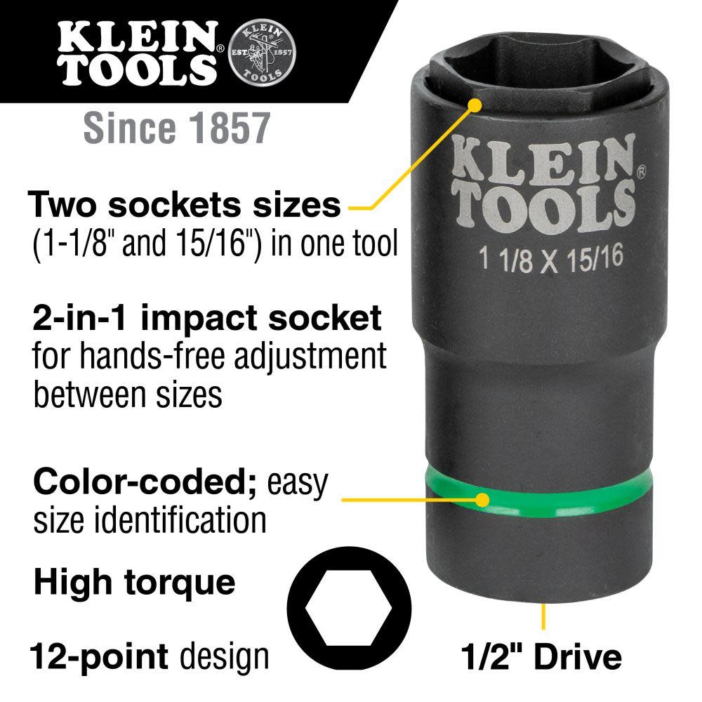 Klein Tools 2-in-1 Socket 1 1/8″ X 15/16″ 6 Pt - Ascmtools