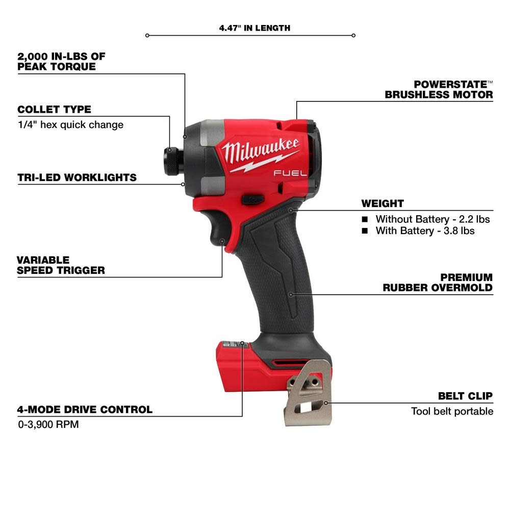 Milwaukee M18 FUEL 1/4″ Hex Impact Driver - Ascmtools