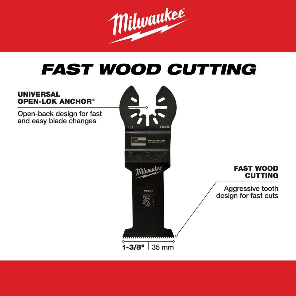 Milwaukee OPEN-LOK 1-3/8″ HCS WOOD BLADES 10PK - Ascmtools