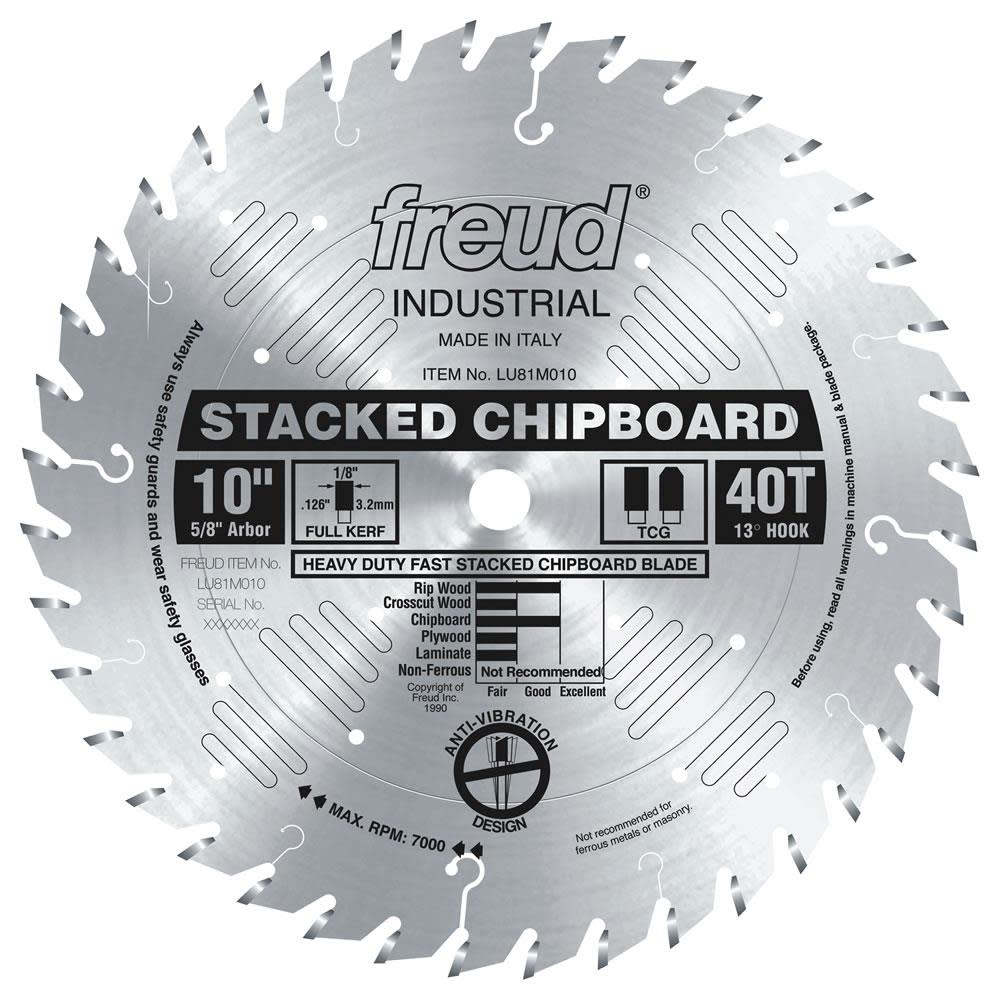 Freud 10 In. x 40T Heavy Duty Stacked Chipboard Blade - Ascmtools