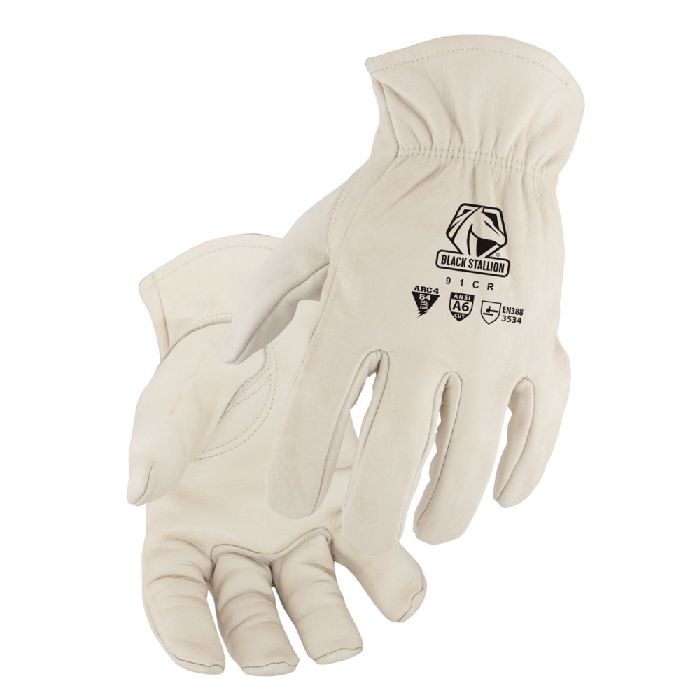 Black Stallion White A6 Cut Grain Cowhide Drivers Gloves Medium - Ascmtools