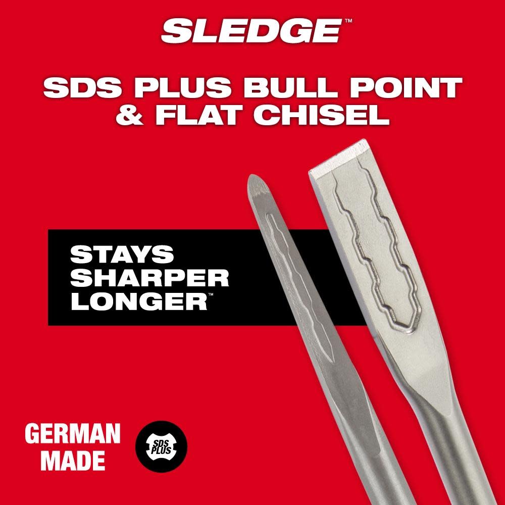 Milwaukee SDS-PLUS SLEDGE Bull Point & Flat Chisel 2 Pack - Ascmtools
