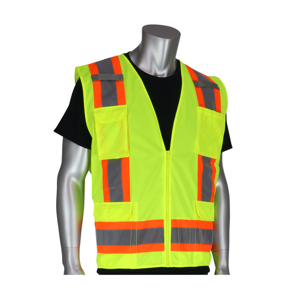 Protective Industrial Products ANSI R2 Two Tone Surveyors Vest Hi Vis Yellow Large - Ascmtools