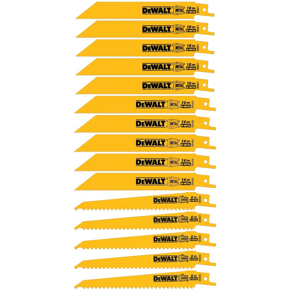 DEWALT Reciprocating Saw Blades Bi-Metal Tough Case Set 15pc - Ascmtools
