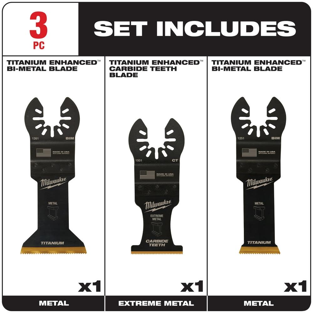 Milwaukee OPEN-LOK 3PC METAL CUTTING MULTI-TOOL BLADE VARIETY PACK - Ascmtools
