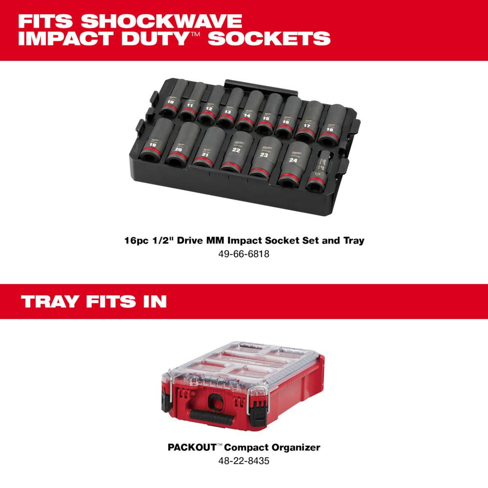 Milwaukee SHOCKWAVE Impact Duty Socket 1/2 Dr 16pc Tray Only - Ascmtools