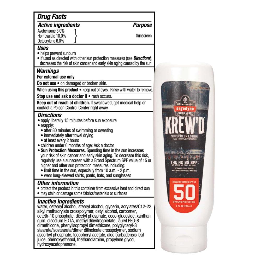 Ergodyne SPF 50 Sunscreen Lotion 8oz 12pk - Ascmtools