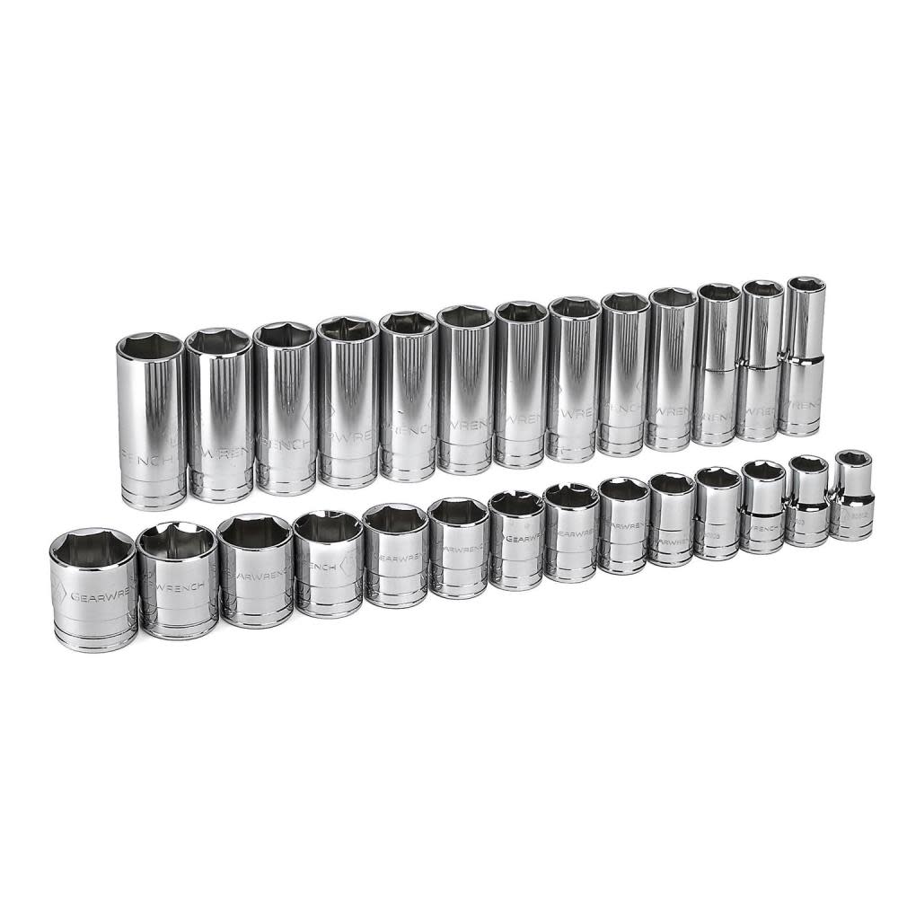 GEARWRENCH 27 pc 1/2 In Drive 6 Point Standard and Deep SAE Socket Set - Ascmtools