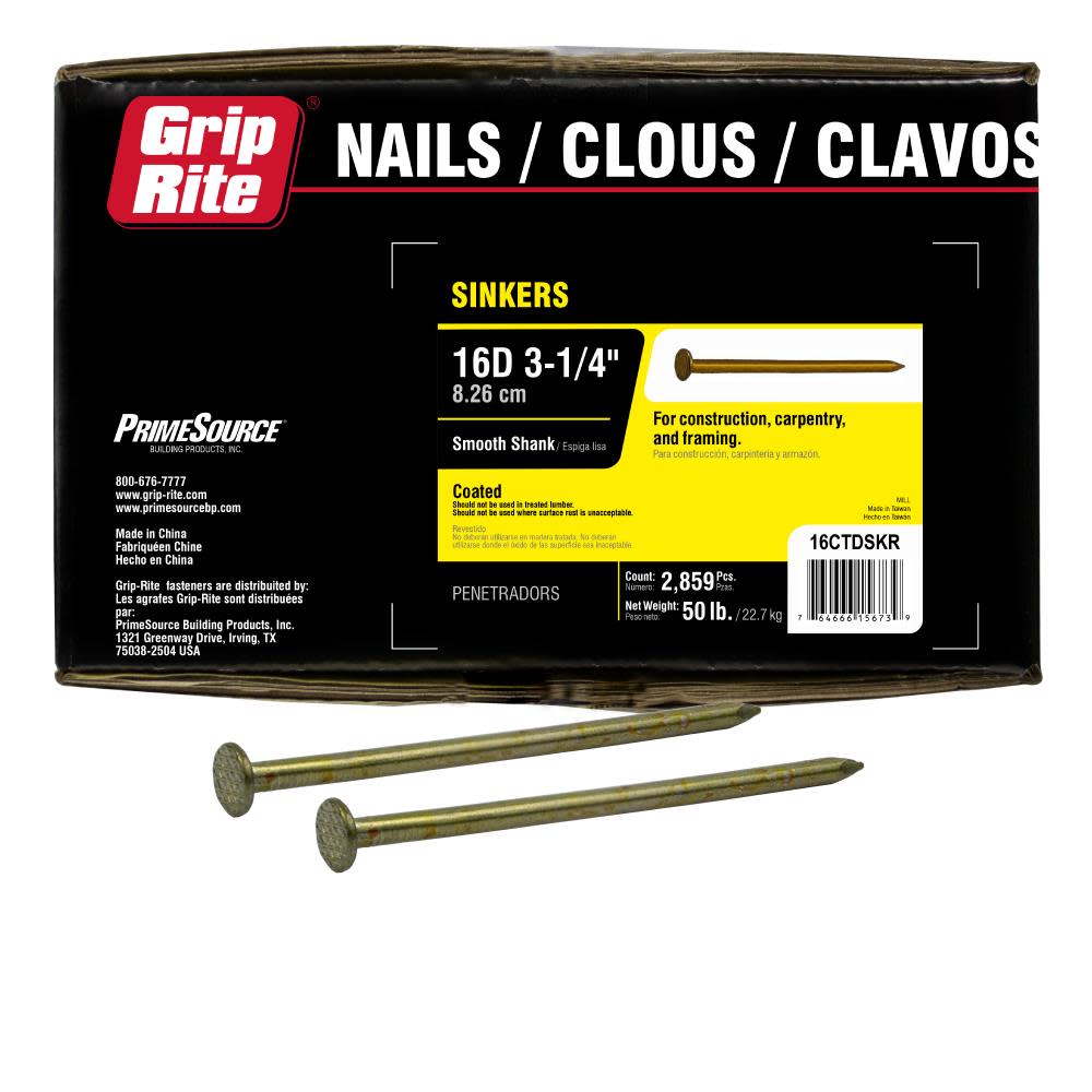 Grip Rite 50-Lb 9-Gauge 3.25-in Vinyl-Coated Smooth Sinker Nails - Ascmtools