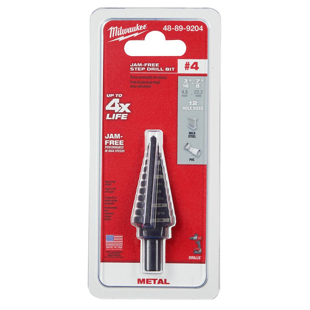 Milwaukee #4 Step Drill Bit 3/16 in. – 7/8 in. x 1/16 in. - Ascmtools