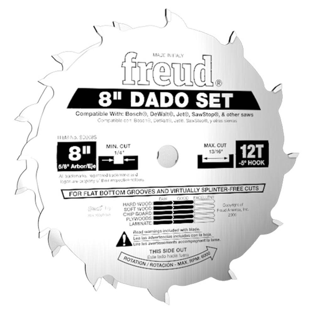 Freud 8 In. x 12T Pro Dado Set - Ascmtools
