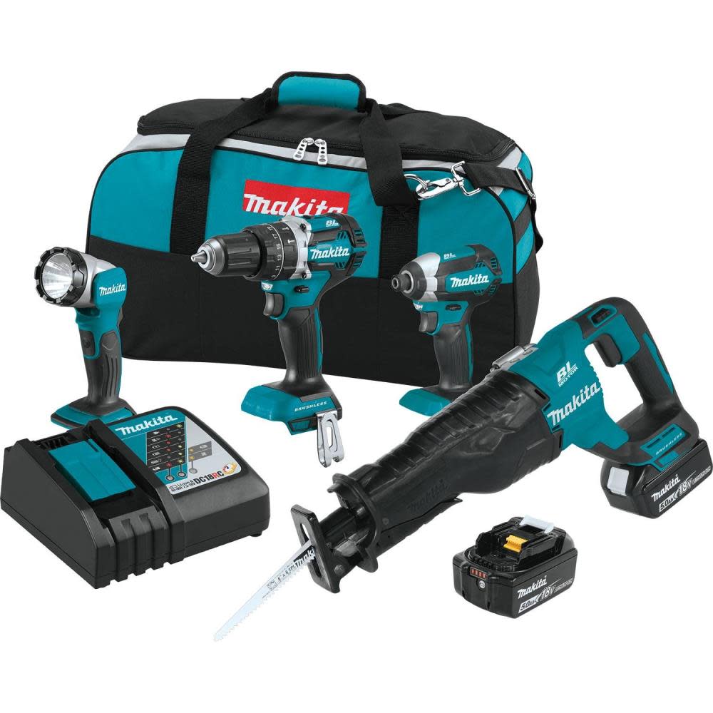Makita 18V LXT Lithium-Ion Brushless Cordless 4-Pc. Combo Kit (5.0Ah) - Ascmtools