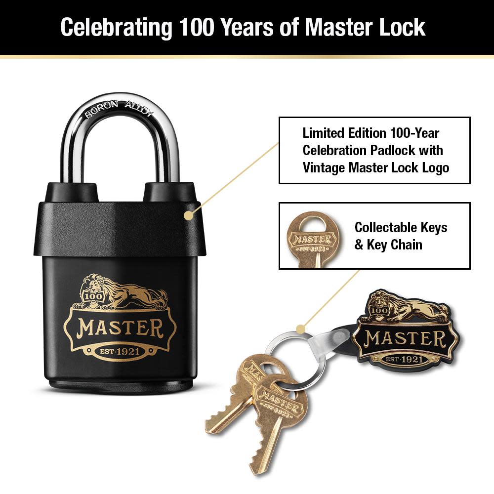 Master Lock 100 Year Celebration Limited Edition Wide Covered Laminated Steel Padlock 2 1/8″ - Ascmtools
