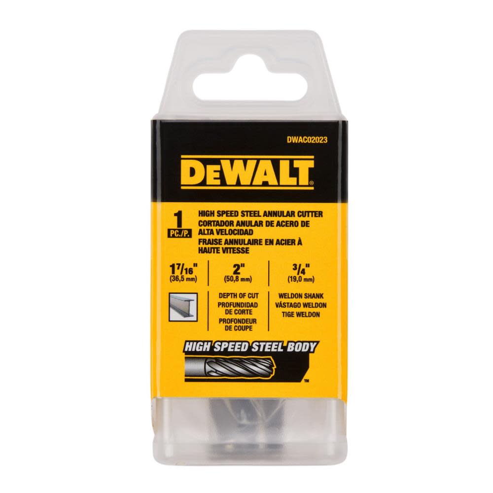 DEWALT Annular Cutter 1 7/16″X 2″ HSS 3/4″ Weldon - Ascmtools