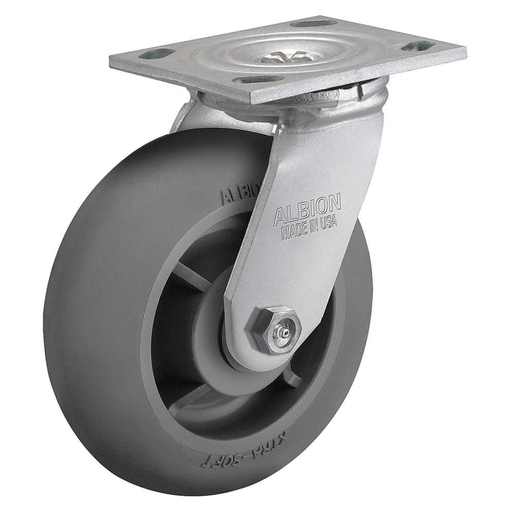 Albion Casters 6 In. Diameter Rubber Wheel Swivel Standard Plate Caster - Ascmtools