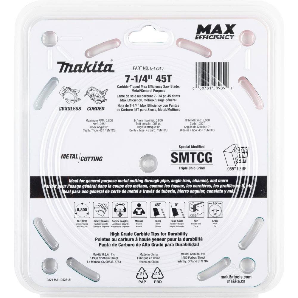 Makita 7 1/4″ 45T Saw Blade Metal/General Purpose - Ascmtools