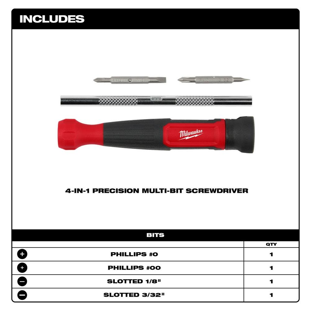 Milwaukee 4 in 1 Precision Multi Bit Screwdriver - Ascmtools