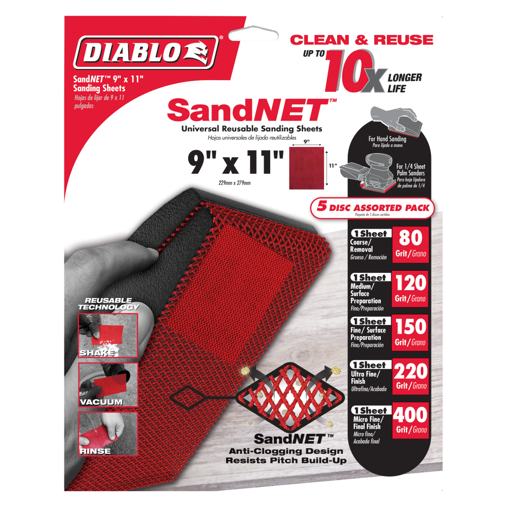 Diablo Tools SandNET Sanding Sheets 9″ x 11″ Universal Reusable Assorted Pack - Ascmtools