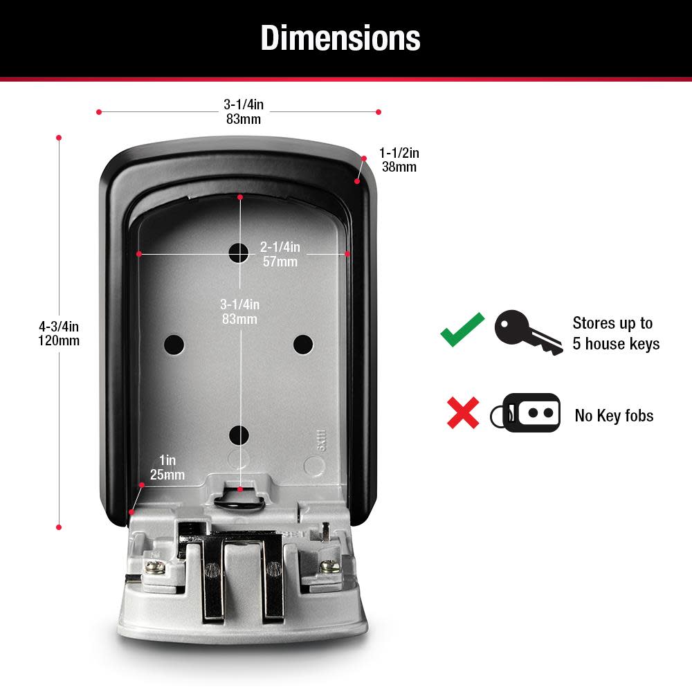Master Lock 3-1/4in (83mm) Wide Set Your Own Combination Wall Lock Box - Ascmtools