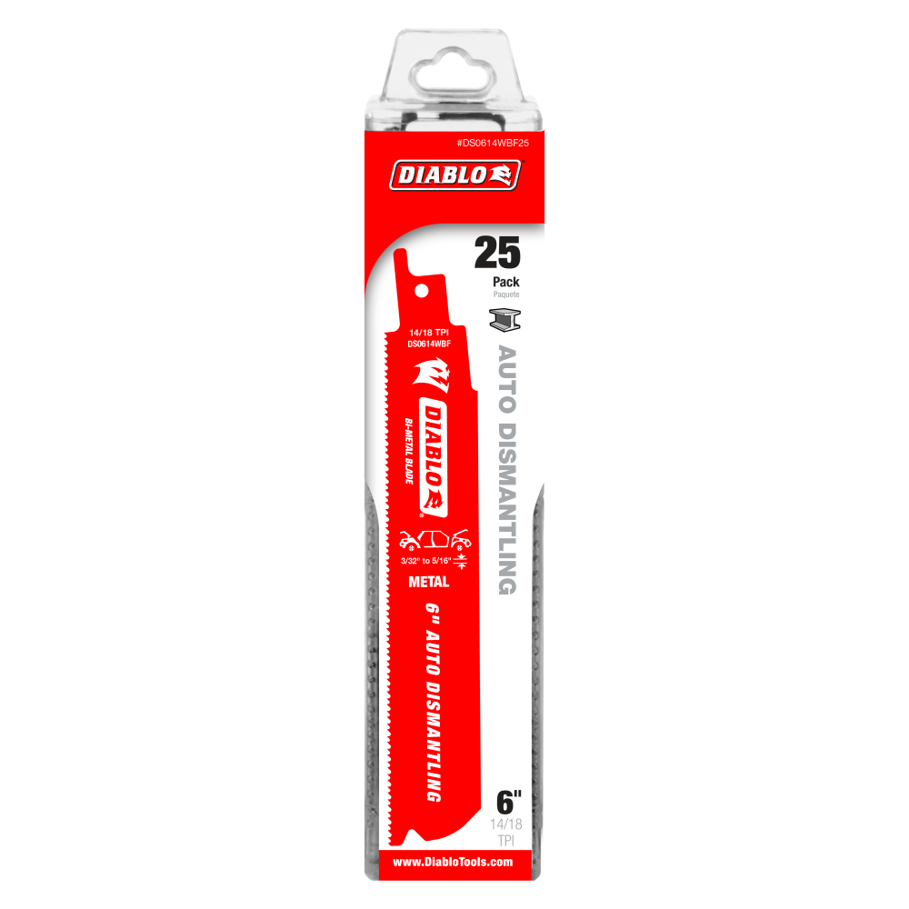 Diablo Tools 6″ Bi Metal Reciprocating Blade for Auto Dismantling 25pk - Ascmtools