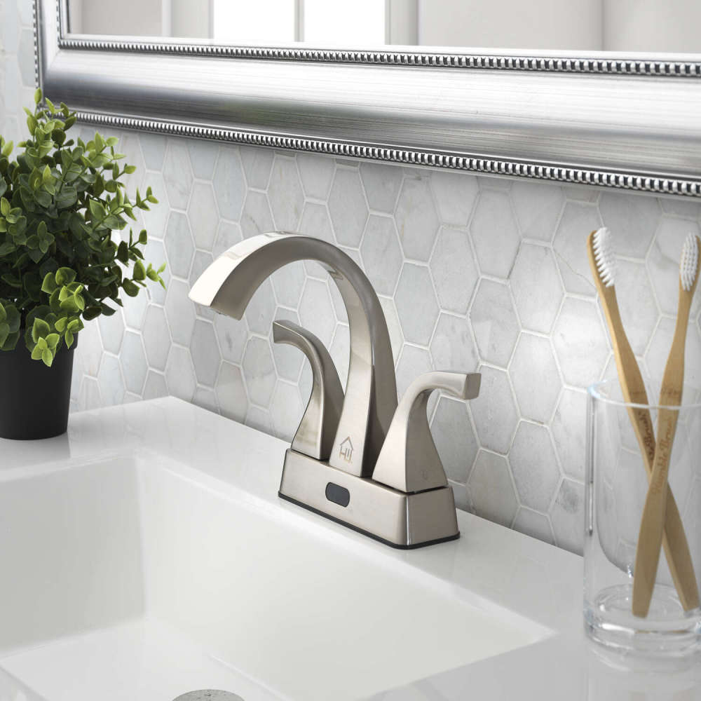 Homewerks Bathroom Sink Faucet Nickel 2 Handle Mid Arc - Ascmtools