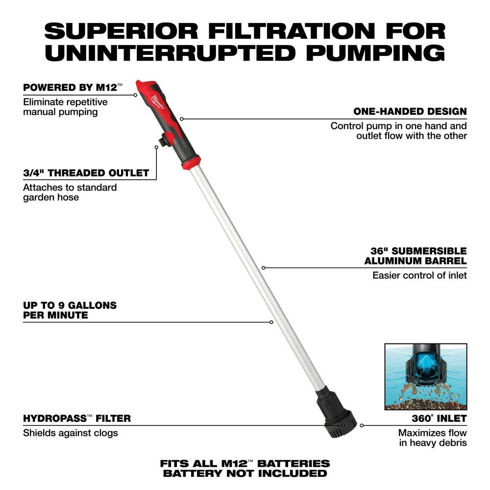 Milwaukee M12 Stick Transfer Pump - Ascmtools