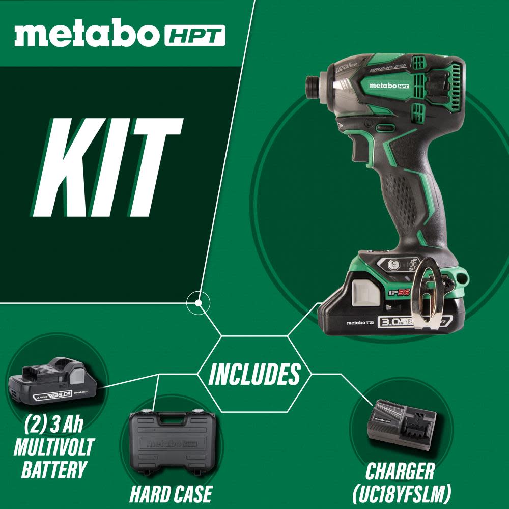 Metabo HPT 18V Brushless Li-Ion Triple Hammer Impact Driver Kit - Ascmtools
