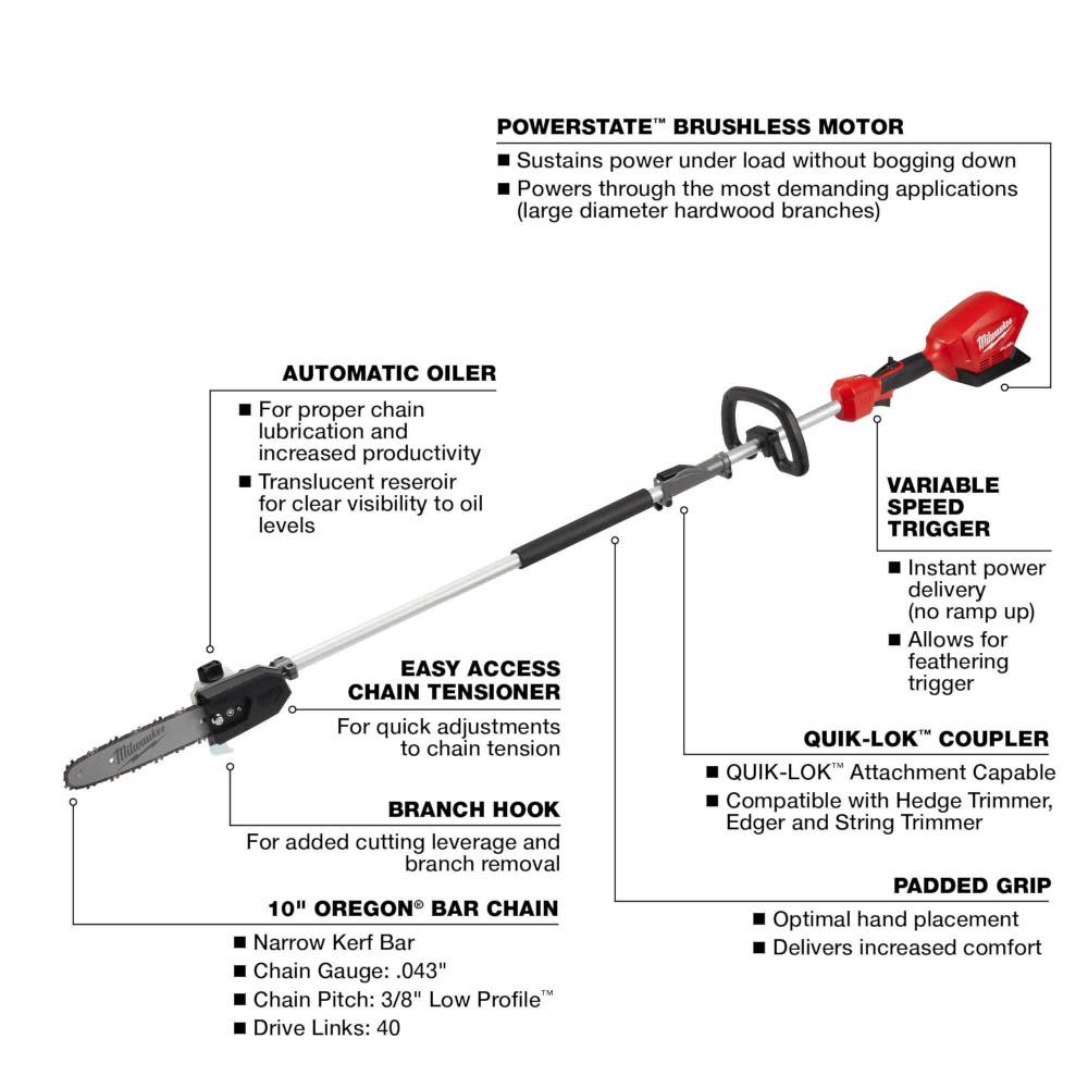Milwaukee M18 FUEL 10″ Pole Saw Bare Tool with QUIK-LOK - Ascmtools