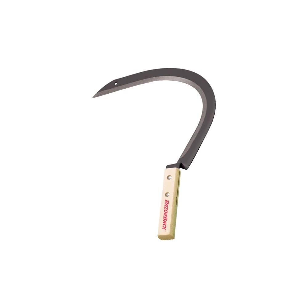 Razorback Handheld Tempered Steel Blade Grass Hook with Short Wood Handle - Ascmtools