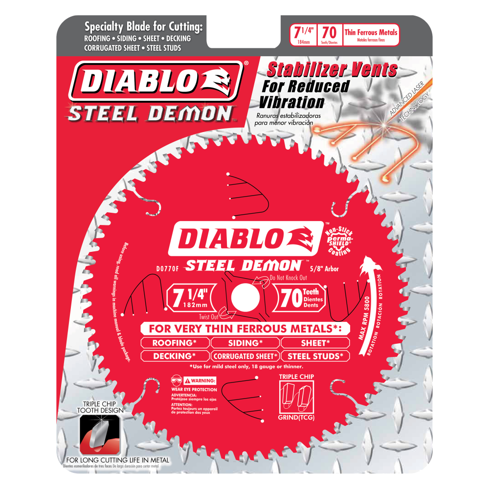 Diablo Tools 7-1/4″ x 70 Tooth Steel Demon Metal Cutting Saw Blade - Ascmtools
