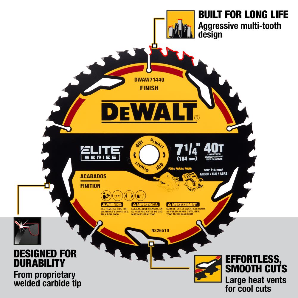 DEWALT Elite Series Blister Circular Saw Blade 7 1/4″ 40T - Ascmtools
