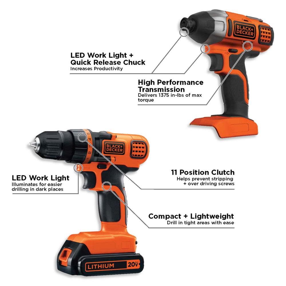 Black and Decker 20V Max 2 Tool Combo Kit - Ascmtools