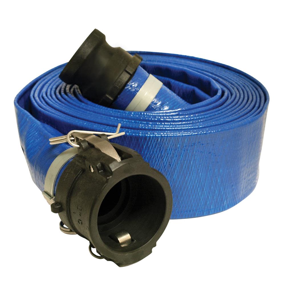 Apache Hose 2 In. x 25 Ft. Blue PVC Lay Flat Discharge Hose with Poly Cam Lock Fittings - Ascmtools