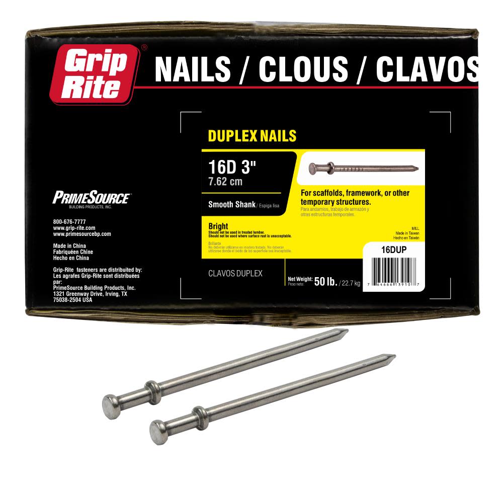 Grip Rite 3″ Nails Bright Steel Duplex 8 Gauge 50lb 2133qty - Ascmtools