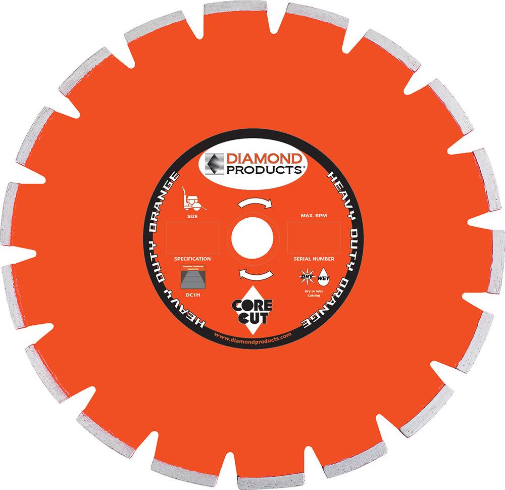 Diamond Products 14″ x .125″ x 1″ Heavy Duty Orange Dry Green Concrete Walk Behind Saw Blade - Ascmtools