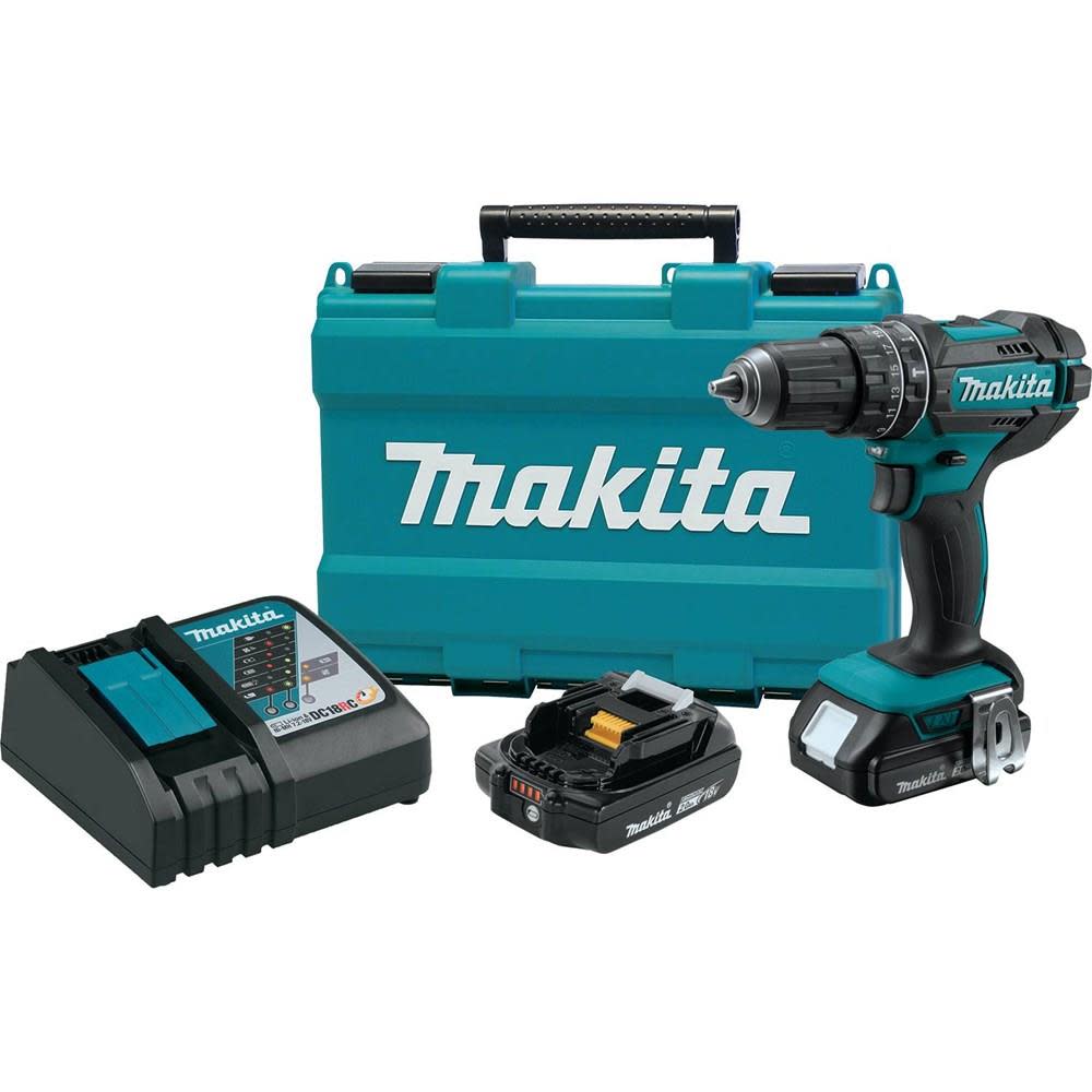 Makita 18V Compact Lithium-Ion Cordless 1/2 in. Hammer Driver-Drill Kit (2.0Ah) - Ascmtools